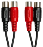 Hosa MID-203 dual MIDI cable showing 5-pin DIN connectors and cable construction detail