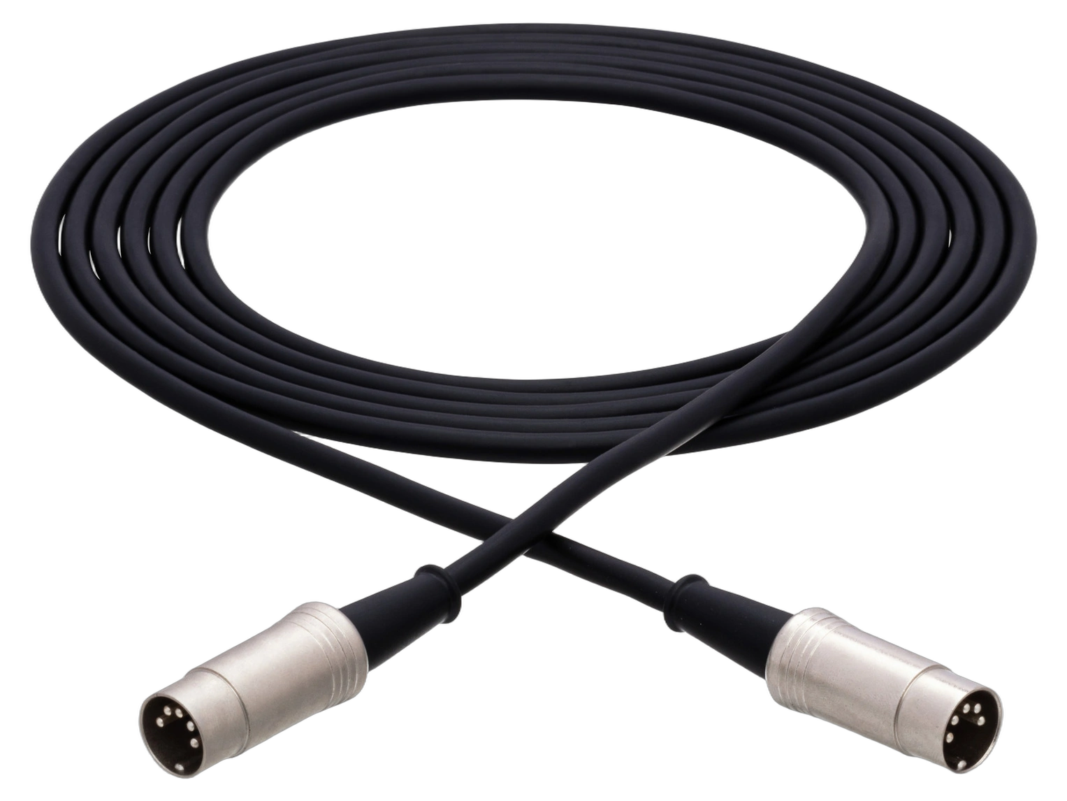 Hosa MID-510 Pro MIDI Cable 10ft Front View Hosa MID-510 professional MIDI cable with 5-pin DIN connectors, 10-foot length displayed