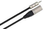 Hosa MMX-025 camcorder microphone cable showing 3.5mm TRS and Neutrik XLR connectors in detail