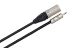 Hosa MMX-125 camcorder microphone cable showing 3.5mm TRS to Neutrik XLR male connectors in detail