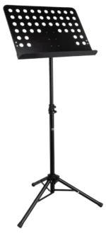 Hosa MUS-439 conductor-style music stand with black folding base and adjustable sheet music holder