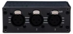 Hosa MXL-369 three-point XLR patch bay module installed in professional audio rack installation