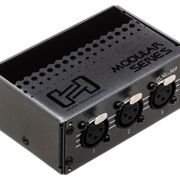 Hosa MXL-369 three-point XLR patch bay module with female and male connectors front panel