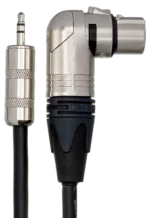 Hosa MXM-015 camcorder microphone cable showing Neutrik XLR female connector and 3.5mm TRS jack detail