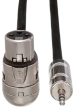 Hosa MXM-015 camcorder microphone cable with Neutrik XLR and 3.5mm connectors in professional recording environment