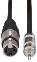 Hosa MXM-025 camcorder microphone cable connected to professional video camera with Neutrik XLR connector