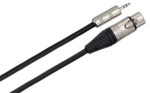 Hosa MXM-025 camcorder microphone cable showing Neutrik XLR female and 3.5mm TRS connectors in detail