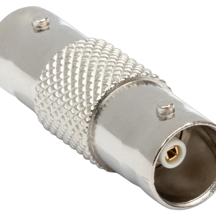 Hosa NBN-302 75-ohm BNC to BNC coupler connector, front view showing dual BNC ports