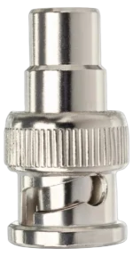 Hosa NBR-253 75-ohm adapter connected between RCA and BNC connectors in professional audio setup