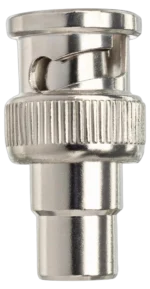 Hosa NBR-253 75-ohm adapter with RCA and BNC connectors shown from side angle
