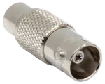 Hosa NBR-321 75-ohm BNC to RCA coupler connector showing male and female connection points