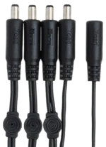 Hosa PDC-373 daisy chain extension cord connected to multiple power distribution units in professional audio setup