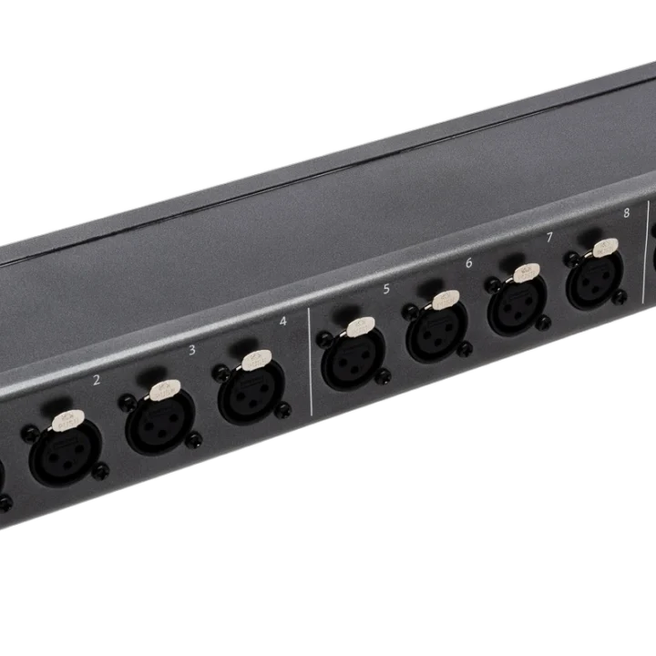 Hosa PDR-369 12-point de-normalled patch bay with XLR female to male connectors front panel
