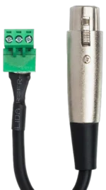 Hosa PHX-106F-BULK low-voltage adapter showing XLR female connector and PHX3M male connector detail