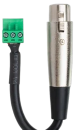 Hosa PHX-206F-BULK low-voltage adapter showing XLR female connector and PHX3F termination detail