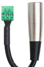 Hosa PHX-206M low-voltage adapter showing PHX3F to XLR male connector detail and 6-inch cable