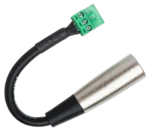 Hosa PHX-206M low-voltage adapter showing PHX3F to XLR male connectors and 6-inch cable