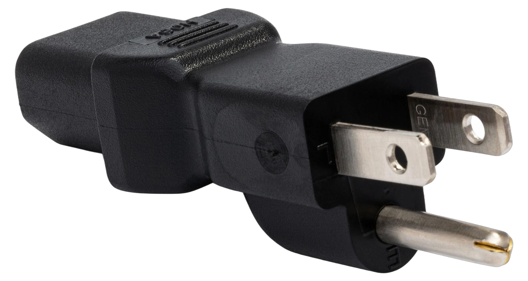 Hosa PWA-421 Power Adapter IEC C13 to NEMA 5-15P Front View Hosa PWA-421 power adapter with IEC C13 connector and NEMA 5-15P plug