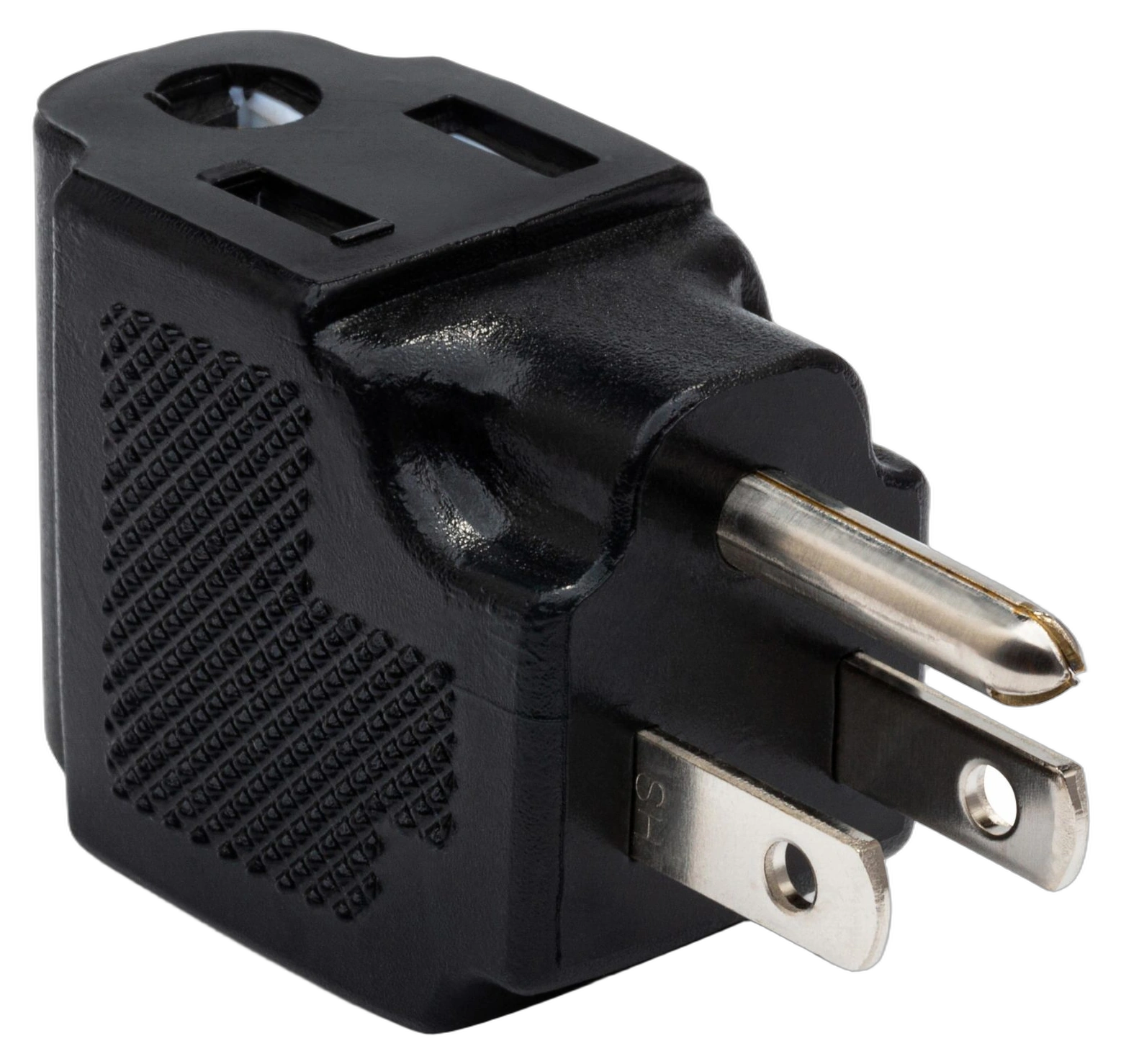 Hosa PWA-486 Right-Angle Power Adapter Front View Hosa PWA-486 right-angle power adapter with NEMA 5-15R to NEMA 5-15P connectors