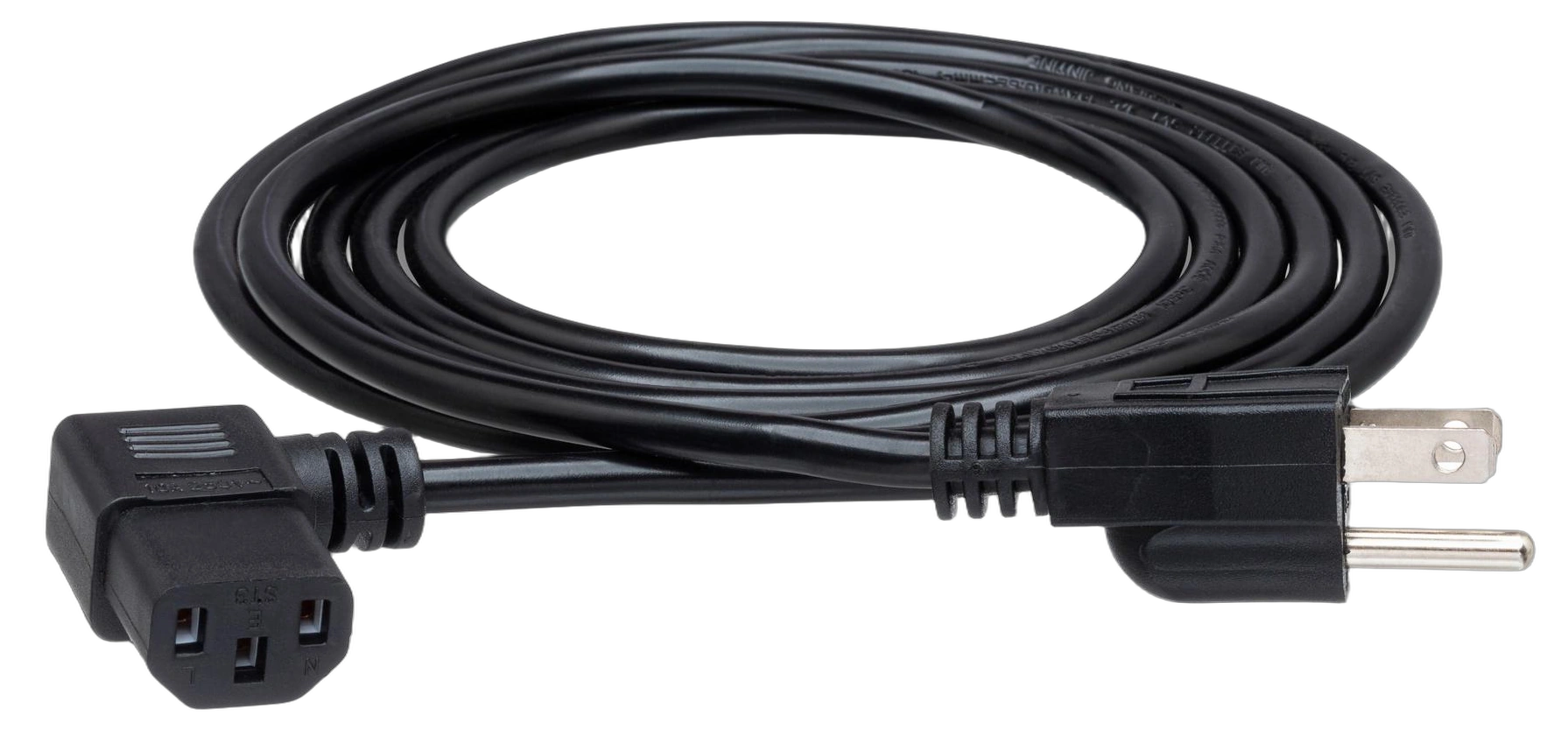 Hosa PWC-143 Power Cord IEC C13 NEMA 5-15P Connectors Hosa PWC-143 power cord showing IEC C13 connector and NEMA 5-15P plug detail