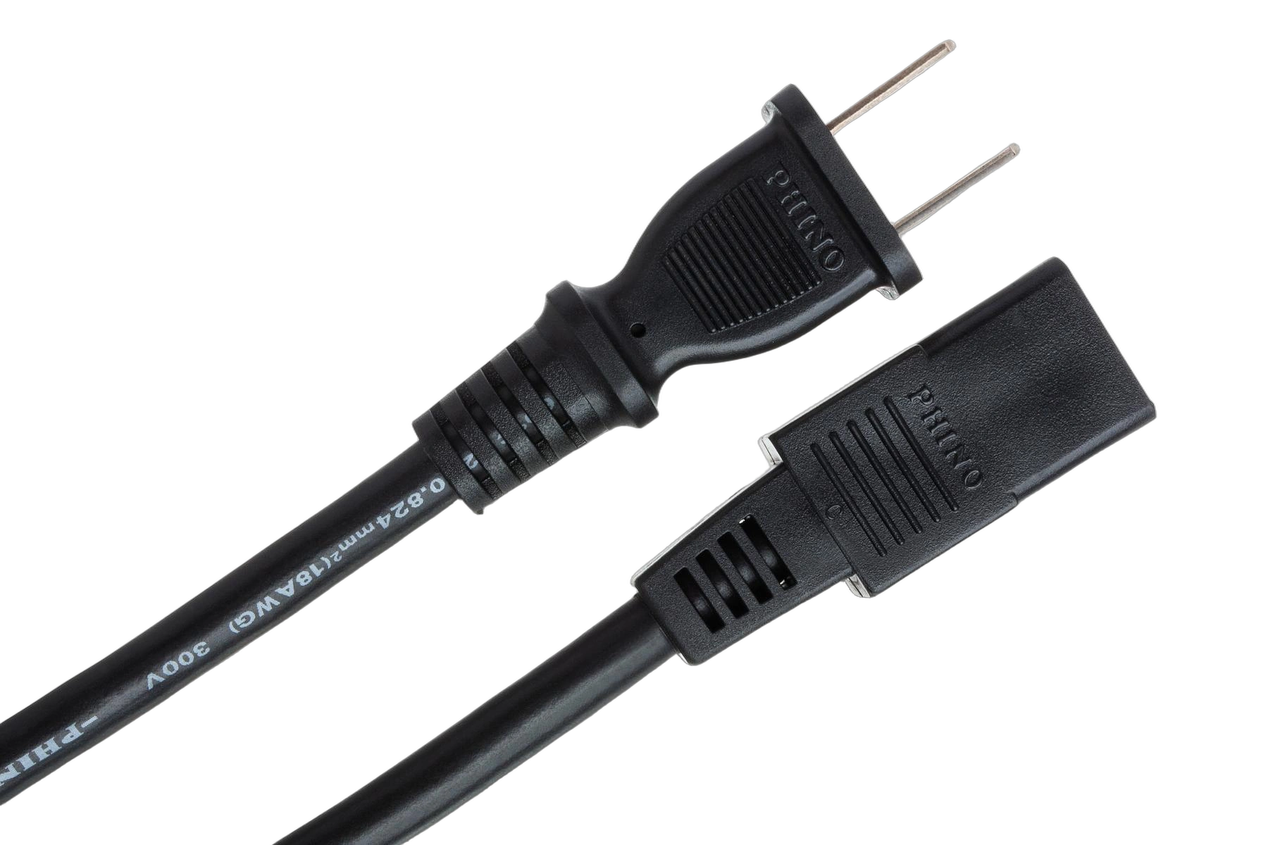 Hosa PWC-178 Power Cord IEC C9 Connector Detail Hosa PWC-178 8-foot power cord IEC C9 to NEMA 1-15P connector close-up detail