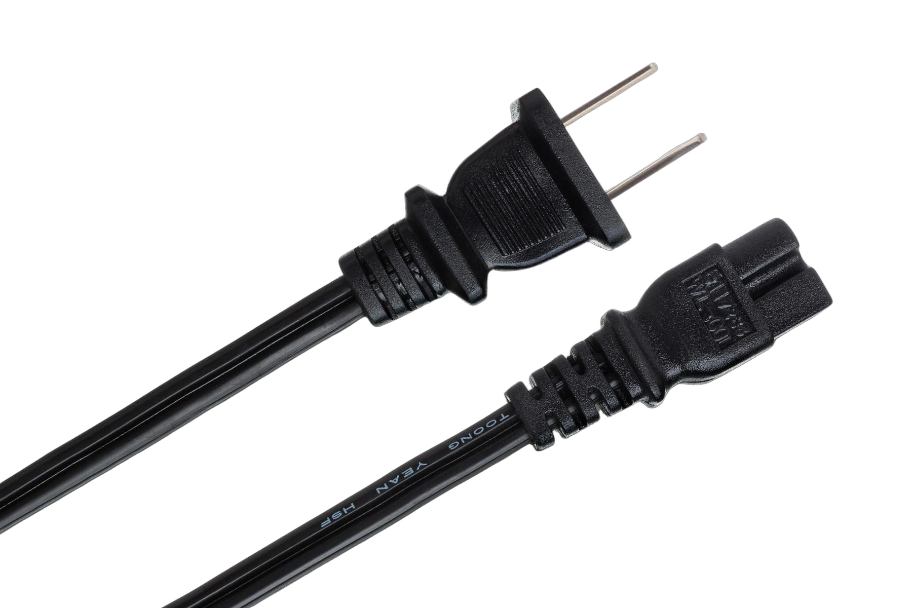 Hosa PWP-461 Power Cord IEC C7 Connector Detail Hosa PWP-461 8-foot power cord with IEC C7 polarized connector and NEMA 1-15P plug