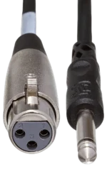 Hosa PXF-103 unbalanced interconnect cable connected between XLR female and quarter-inch TS connectors in studio setup
