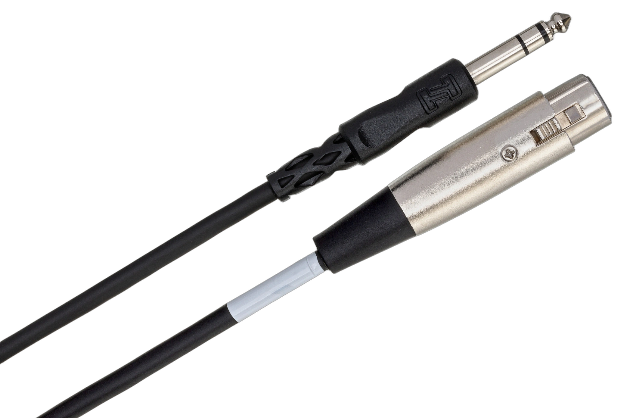 Hosa PXF-105 Interconnect Cable Connector Detail Hosa PXF-105 unbalanced interconnect cable showing XLR female and 1/4 inch TS connectors in detail