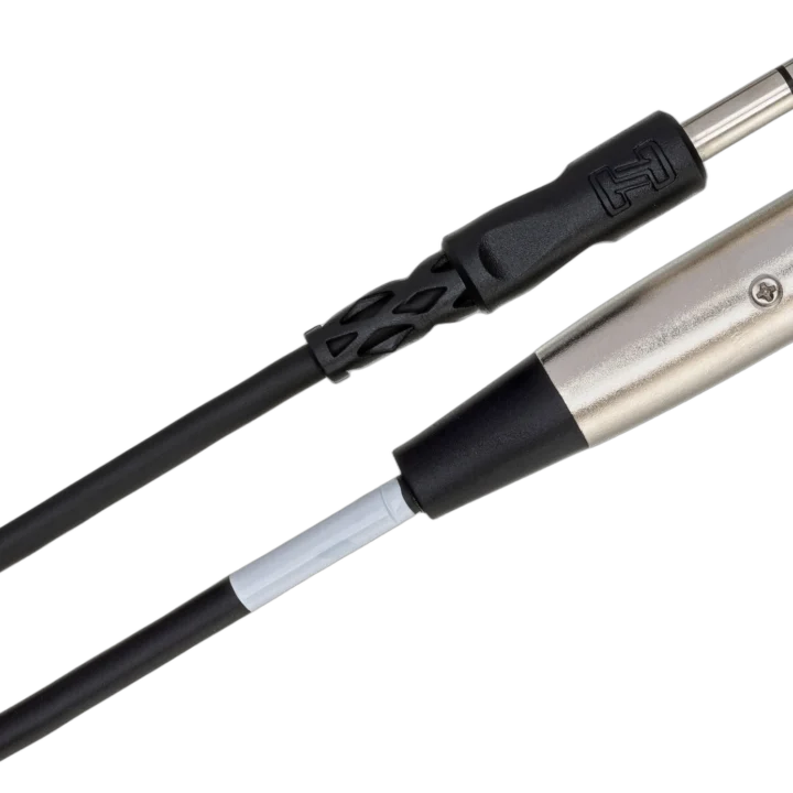 Hosa PXF-115 unbalanced interconnect cable showing XLR female and 1/4 inch TS connectors detail