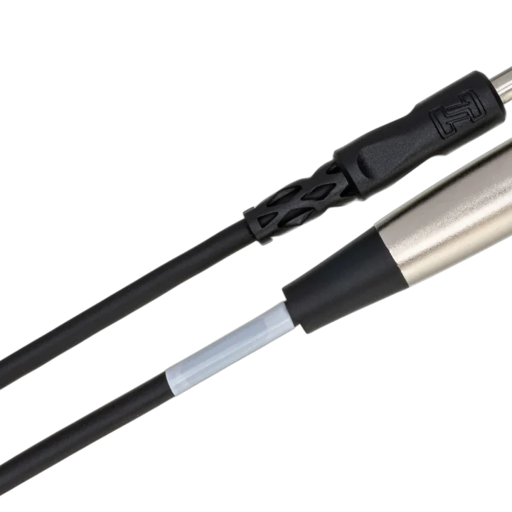 Hosa PXM-110 unbalanced interconnect cable showing 1/4 inch TS to XLR male connectors detail