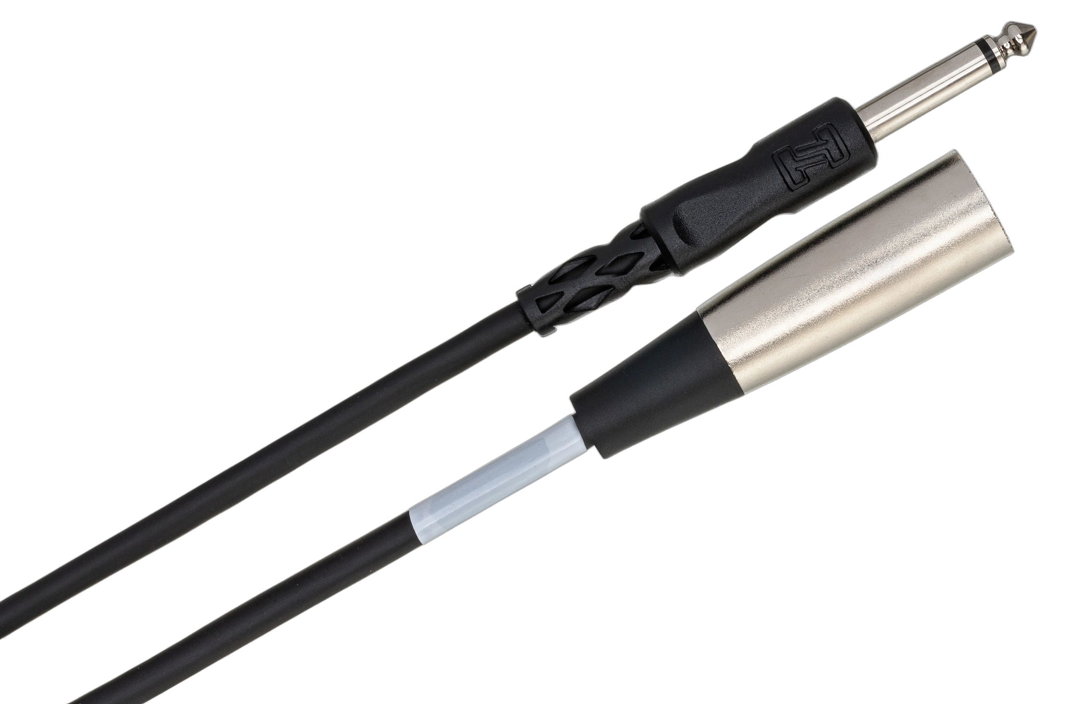 Hosa PXM-115 Unbalanced Interconnect Cable Detail Hosa PXM-115 unbalanced interconnect cable showing 1/4 inch TS to XLR male connectors detail view