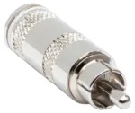 Hosa RCA-025 gold-plated RCA connector pair showing premium construction and contact details