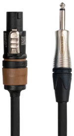 Hosa SKJ-200 professional speaker cable with black jacket showing connector detail and cable construction