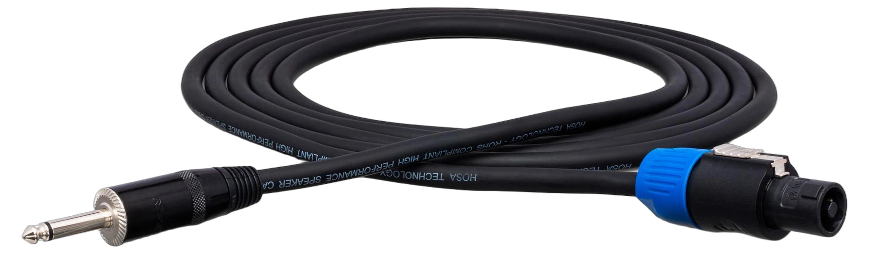 Hosa SKJ-400 Speaker Cable Black Jacket Feature Hosa SKJ-400 speaker cable with black jacket showing professional audio connector construction