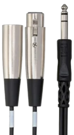 Hosa SRC-203 insert cable showing 1/4 inch TRS and XLR connectors in detail