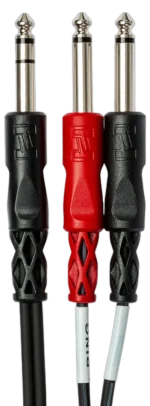 Hosa STP-204 insert cable showing 1/4 inch TRS to dual TS connectors detail view