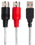 Hosa USM-422 TRACKLINK MIDI to USB interface showing connector ports and control details