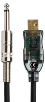 Hosa USQ-110 TRACKLINK guitar interface connected to computer showing USB audio recording setup