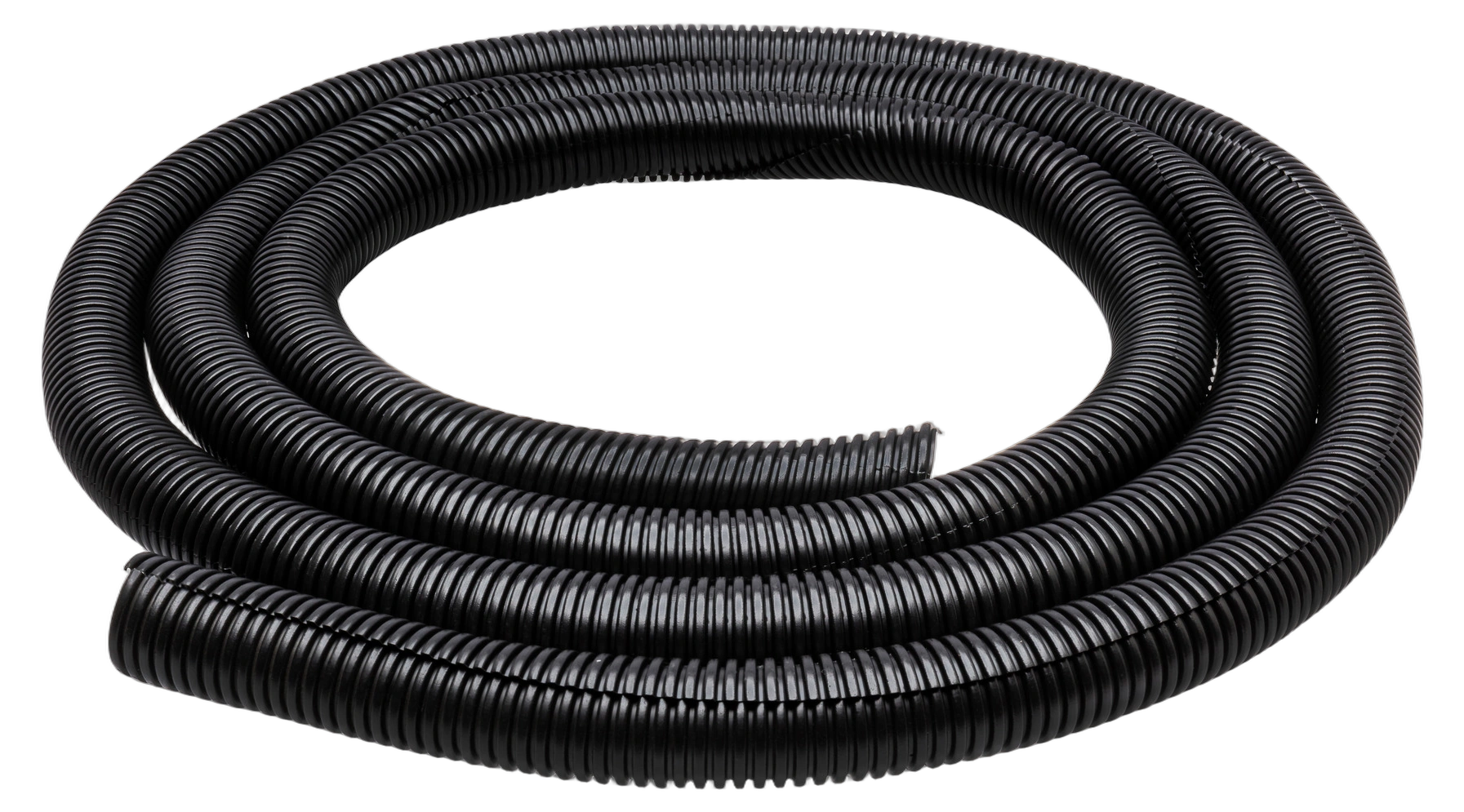 Hosa WHD-410 Split-Loom Cable Organizer Black Hosa WHD-410 black split-loom cable organizer coiled showing 1-inch diameter and flexible tubing