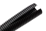 Hosa WHD-410 split-loom cable organizer in black plastic showing flexible spiral wrap design