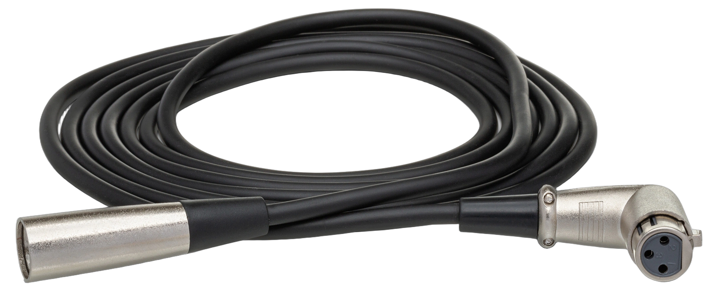 Hosa XFF-105 Balanced XLR Interconnect Cable Front View Hosa XFF-105 balanced interconnect cable with right-angle XLR connectors, 5-foot length