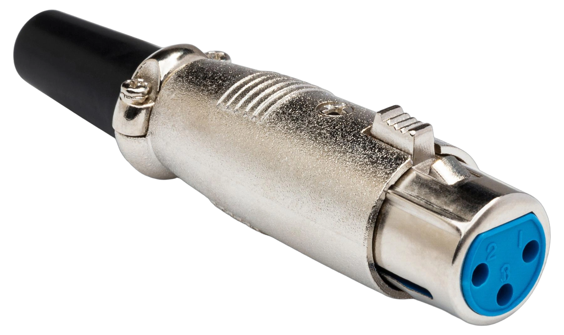 Hosa XLF-025 XLR Female Connector Front View Hosa XLF-025 XLR female connector with gold-plated contacts and black housing