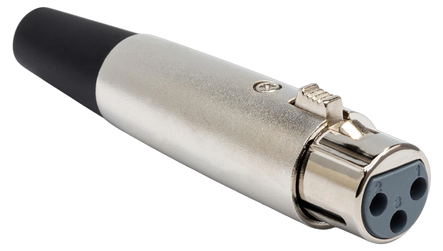 Hosa XLF-035 XLR Female Connector Front View Hosa XLF-035 XLR female connector with gold-plated contacts and black housing