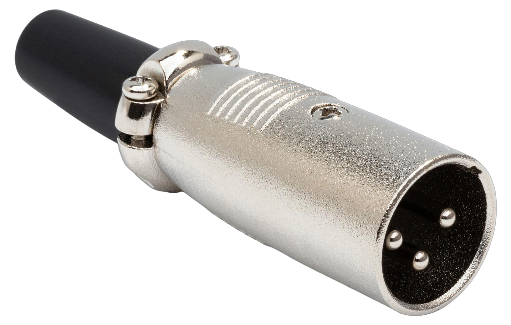 Hosa XLM-025 XLR Male Connector Front View Hosa XLM-025 XLR male connector with gold-plated pins and black housing