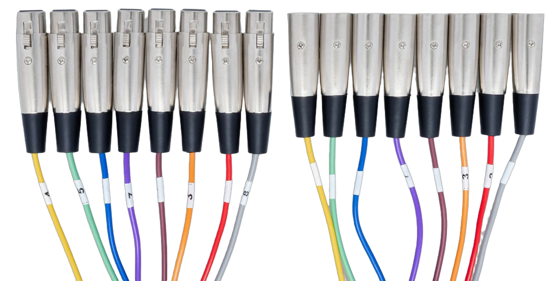 Hosa XLR-807 Balanced Snake Cable Connectors Hosa XLR-807 balanced snake cable showing XLR female and male connectors detail