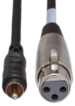Hosa XRF-105 unbalanced interconnect cable connected between XLR female and RCA connectors in professional audio setup