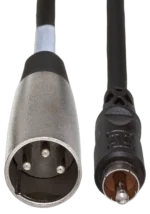 Hosa XRM-120 unbalanced interconnect cable connected between audio equipment in professional studio setup