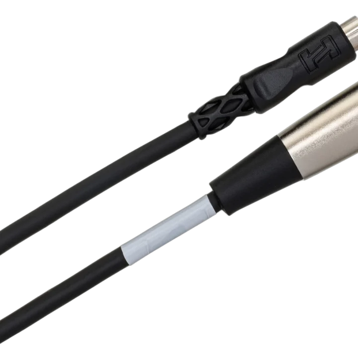 Hosa XRM-120 unbalanced interconnect cable showing RCA to XLR male connectors detail view