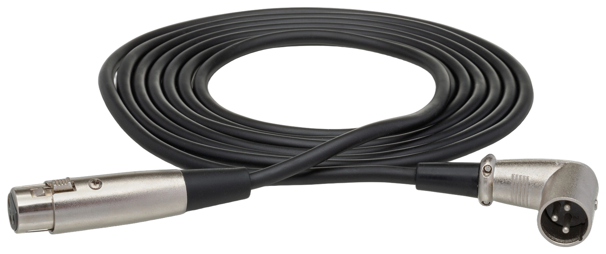 Hosa XRR-110 Balanced XLR Interconnect Cable Front Hosa XRR-110 balanced XLR interconnect cable with female to right-angle male connectors, 10 feet