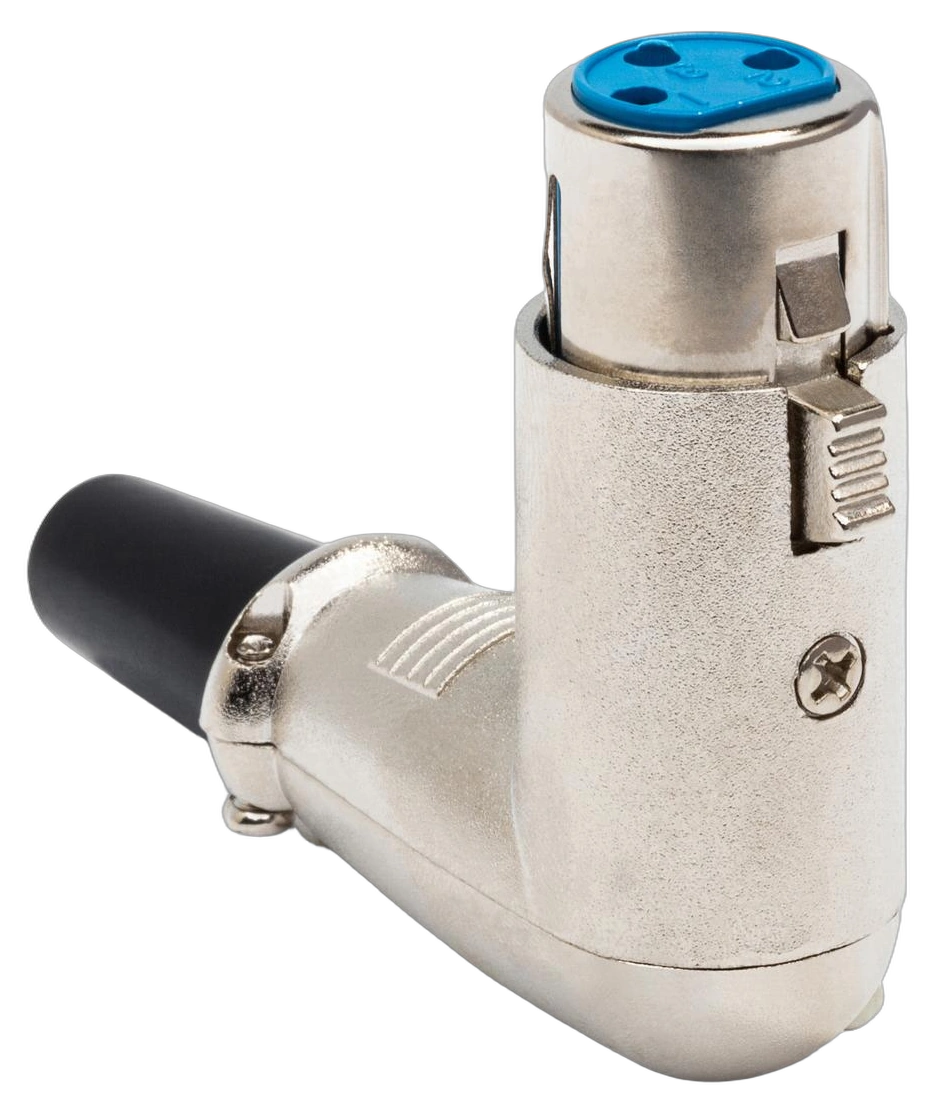 Hosa XRR-318F Right-angle XLR Female Connector Hosa XRR-318F right-angle XLR female connector with gold-plated contacts and black housing